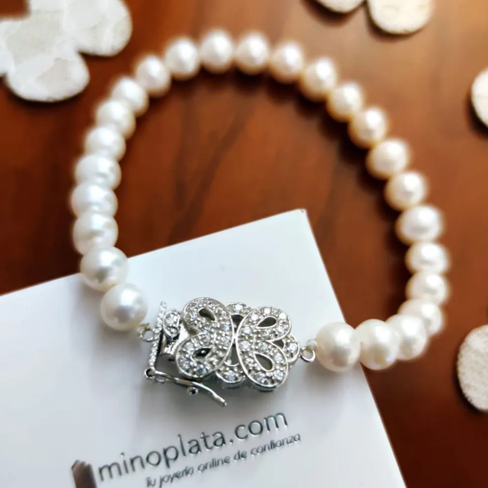 Pulsera Plata Perla Cultivada Y Circonitas