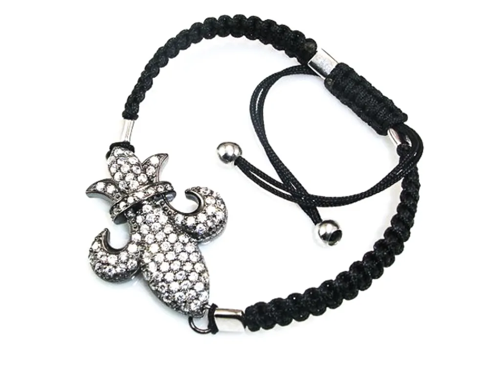 New Pulsera Plata Y Rutenio Algodon Flor De Lys Y Circonitas Blancas