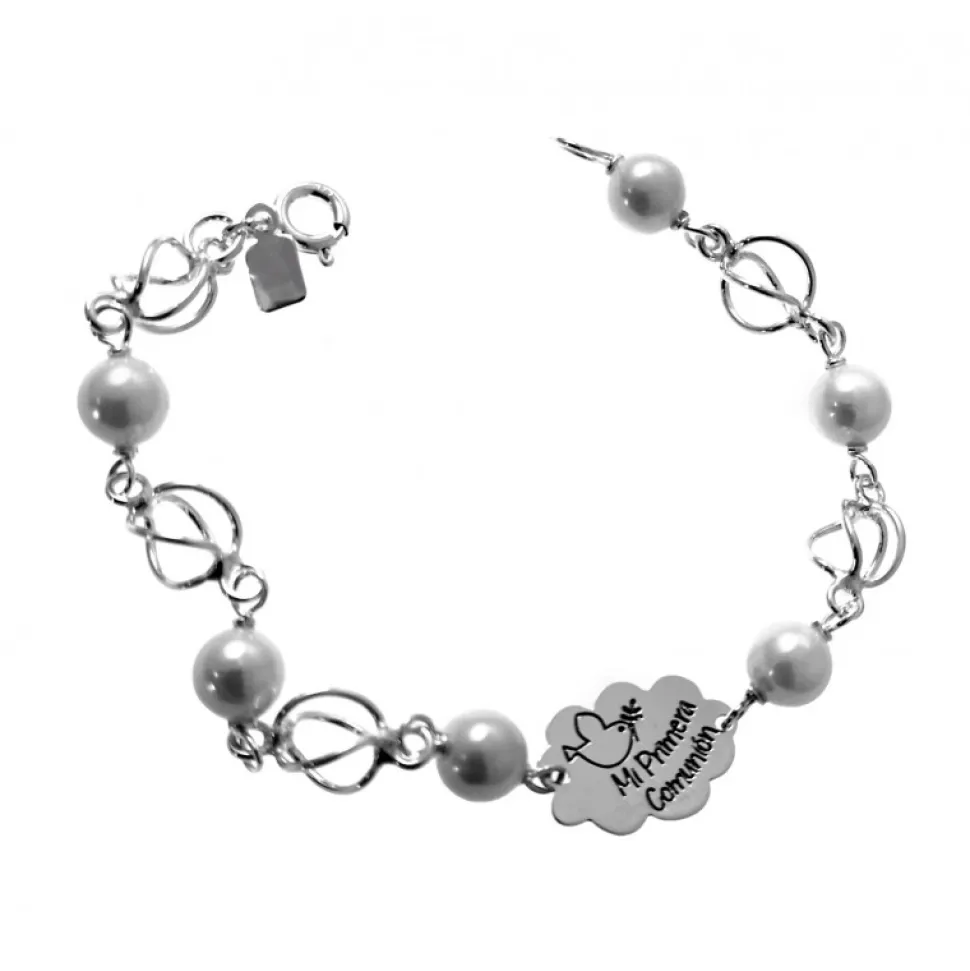Pulsera Primera Comunión Nube De Plata De Ley Con Perlas