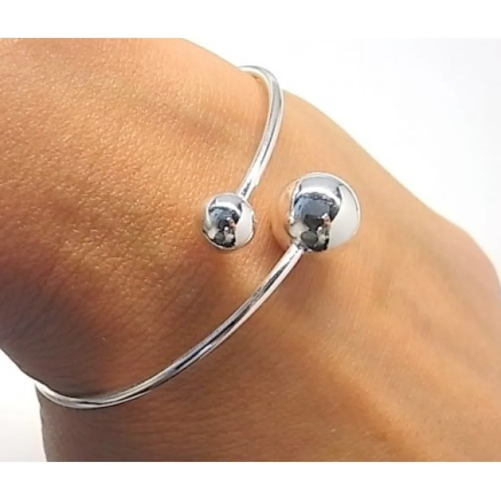 Sale Pulsera Rígida Bolas De Plata De Ley