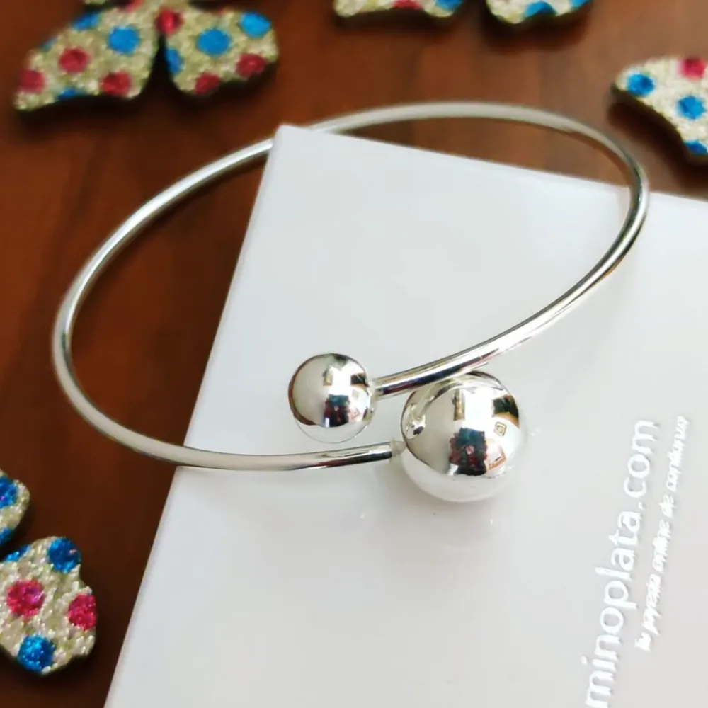 Sale Pulsera Rígida Bolas De Plata De Ley