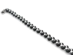 Pulsera Rolo De Acero Inoxidable Con Piel Negra