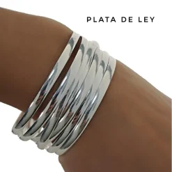 Pulseras Semanario Media Caña En Plata De Ley Lisas 4Mm Y 70Mm De Diámetro (Talla L)