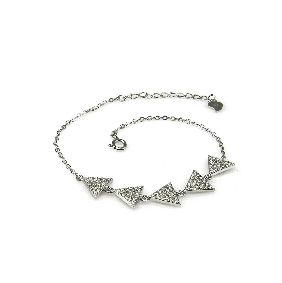 Pulsera Triángulos De Plata Rodiada Y Circonitas Microengastadas
