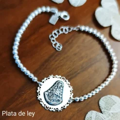 New Pulsera Virgen Del Rocío De Plata De Ley Bolas 3 Mm.