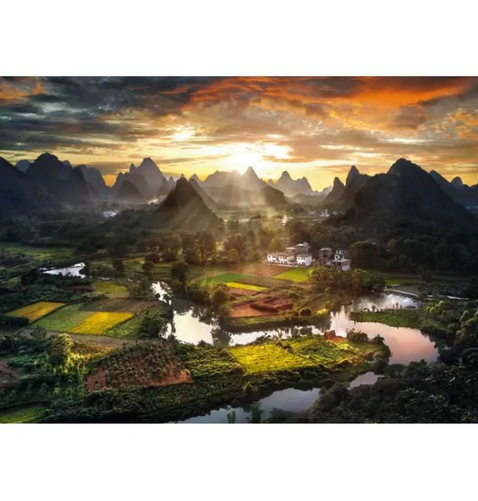 Puzzle 2000 Piezas Paisaje Montañas de China atardecer de China