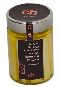Hot Casa Hermo Delicatessen Queso de oveja en aceite de oliva con ajo, romero y pimienta negra - Tarro 220 g