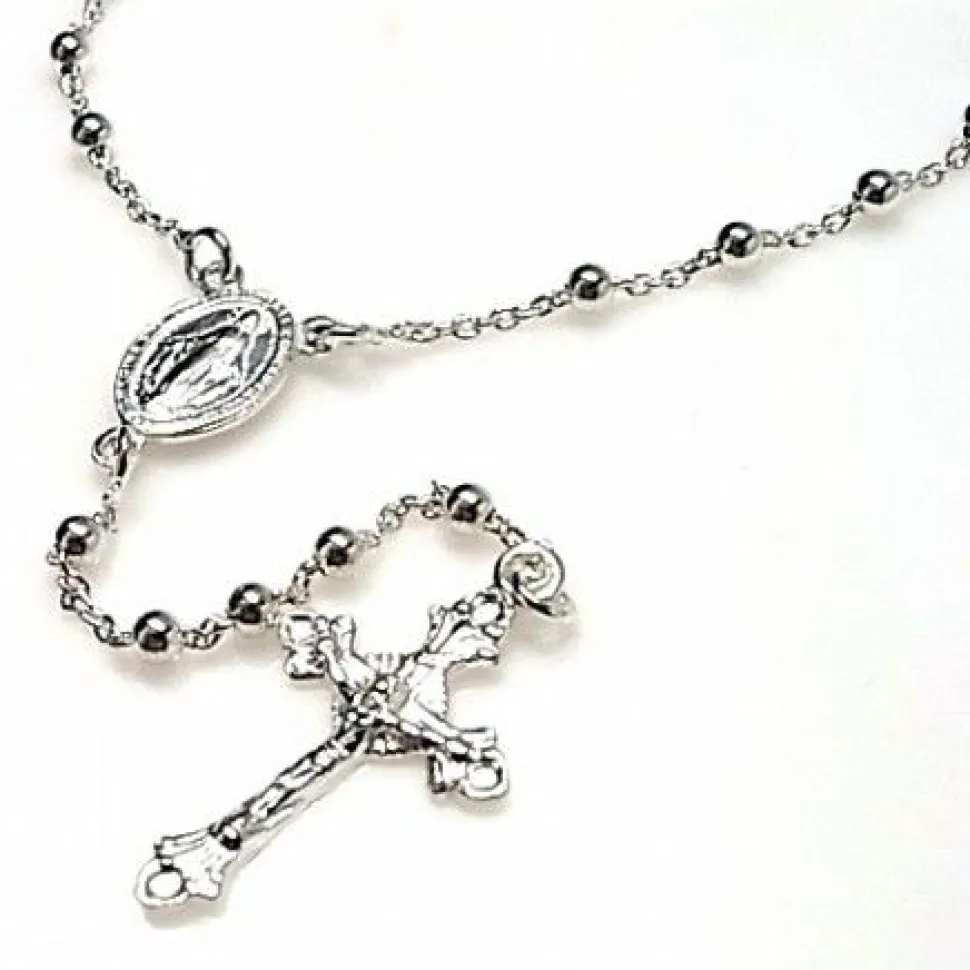 Rosario De Plata Con Bolas 3 Mm.