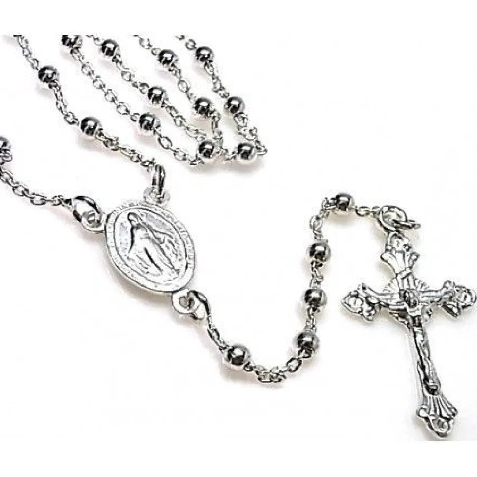 Rosario De Plata Con Bolas 3 Mm.