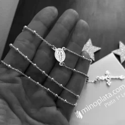 Rosario De Plata Con Bolas 3 Mm.