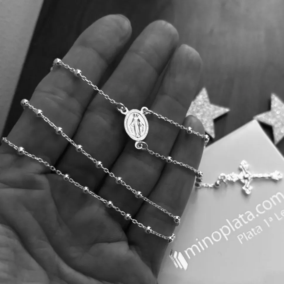 Rosario De Plata Con Bolas 3 Mm.