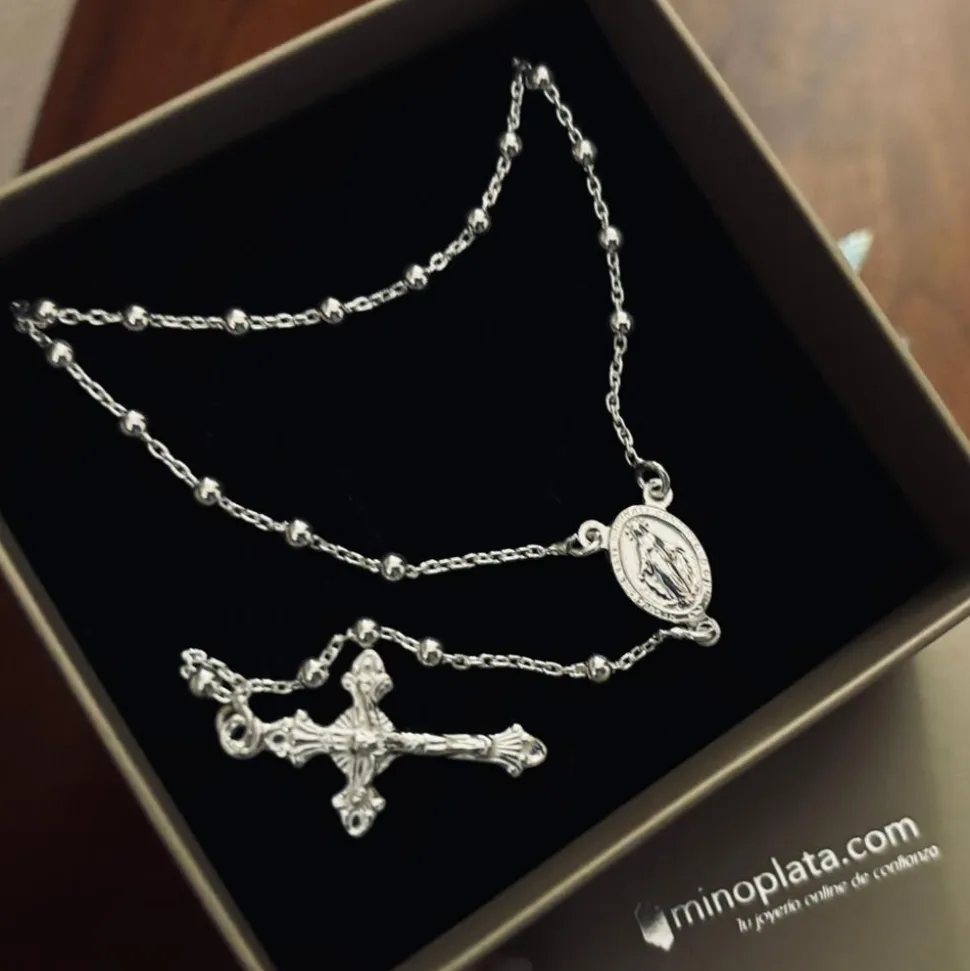 Rosario De Plata Con Bolas 3 Mm.
