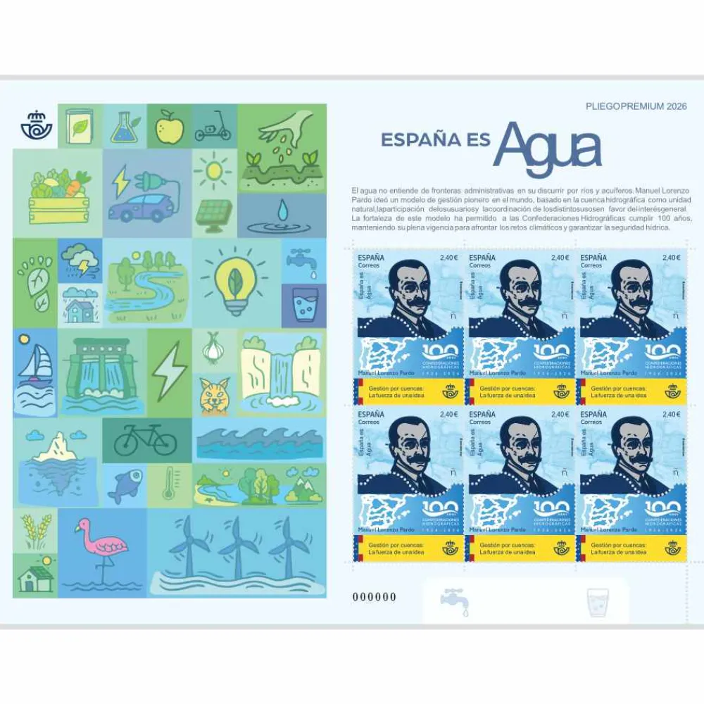 Sale Sello Agua. Gestión por cuencas: la fuerza de una idea.| Serie España ES| Pliego Premium