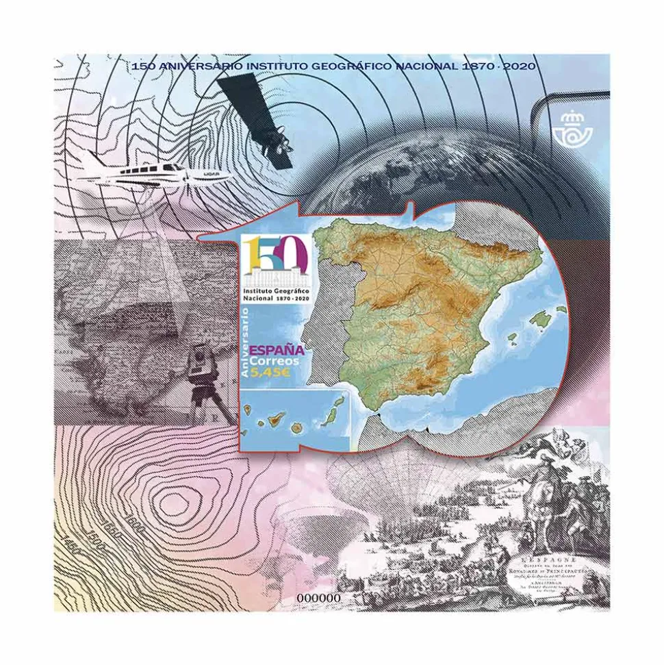 Sello 150 años del Instituto Geográfico Nacional I Hoja bloque