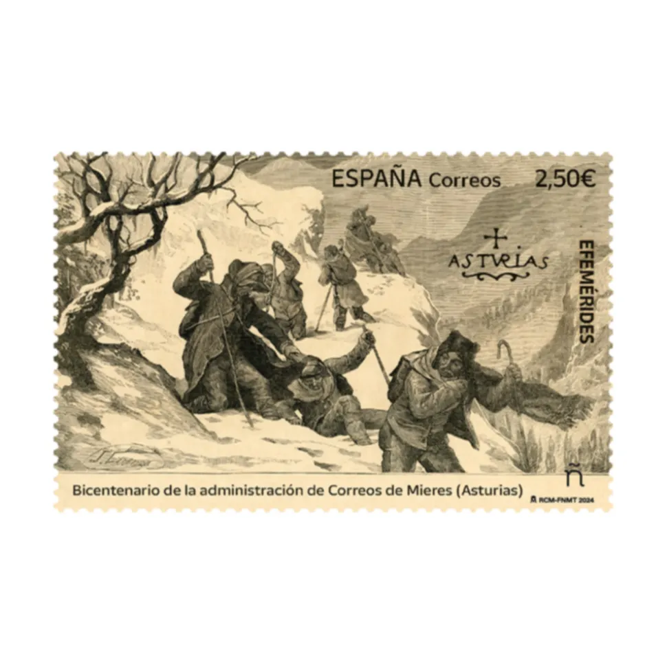 Sello Bicentenario de la administración de Correos de Mieres (Asturias) | Efemérides