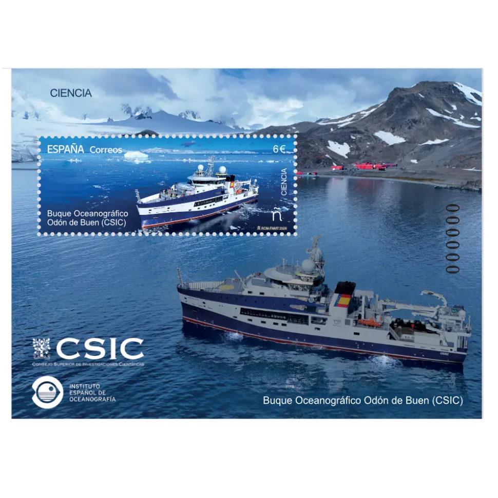 Sello Buque Oceanográfico Odón de Buen (CSIC) | Hoja Bloque | Serie Ciencia
