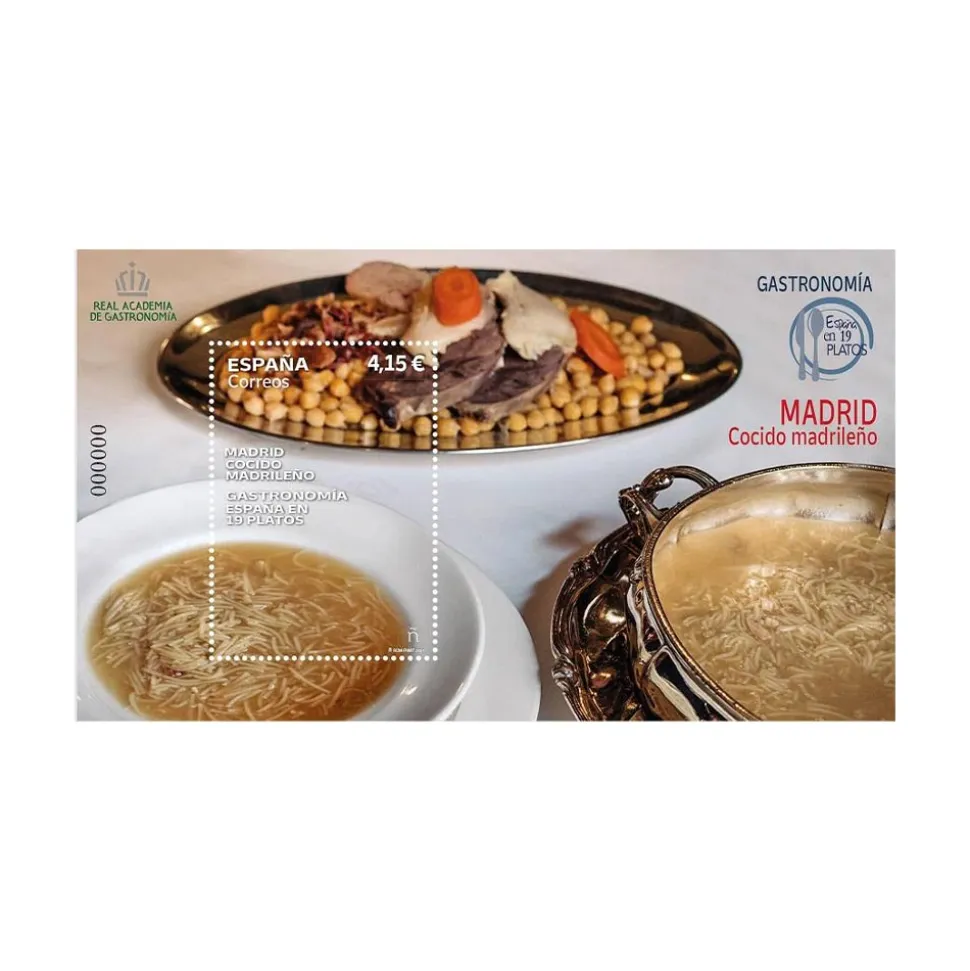 Sello Cocido Madrileño. Madrid | España en 19 Platos 2021 | Hoja Bloque