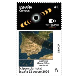 Sello Eclipse total España 12 de agosto 2026 | Serie Ciencia | Hoja Bloque