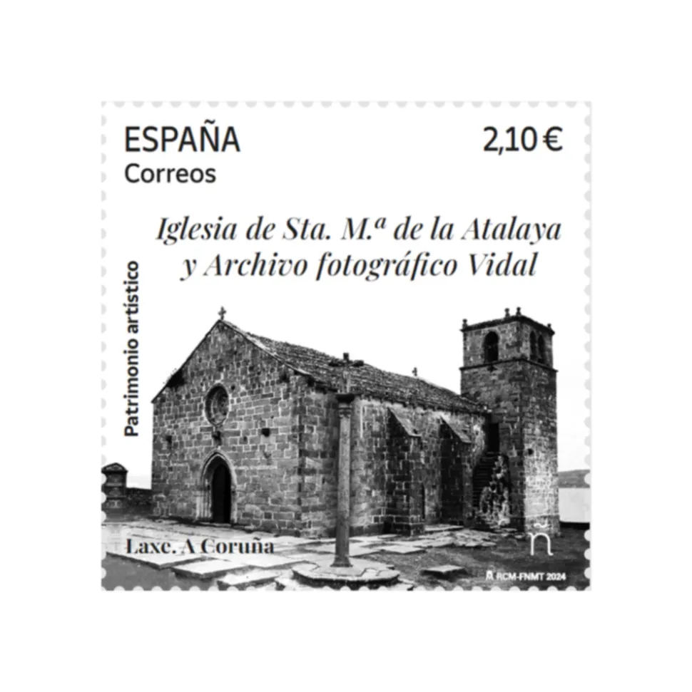 Sello Iglesia de Sta. Mª de la Atalaya y Archivo fotográfico Vidal. Laxe. A Coruña | Patrimonio artístico