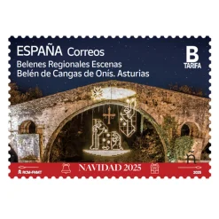 Online Sello Navidad 2025. Tarifa B | Belenes regionales escenas. Belén de Cangas de Onís. Asturias | Pack de 5
