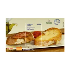 Sello Pa Amb Tomaquet. Cataluña | España en 19 platos 2021 | Hoja Bloque