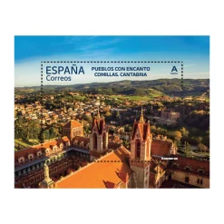 Hot Sello Pueblos con Encanto 2025 | Castro Caldelas, Comillas, Roncal y Trujillo | Hoja bloque