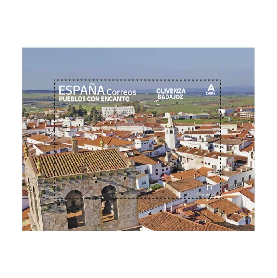 Sello Pueblos con Encanto 2022 | Serie VII | Calaceite, Medinaceli, Olivenza y Tudanca | Hoja Bloque