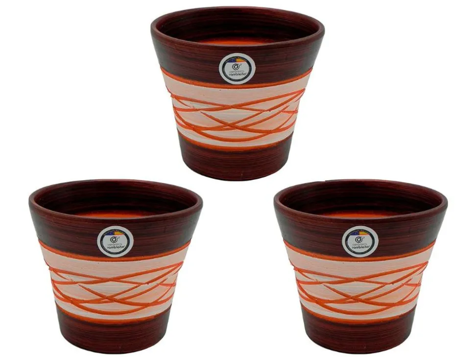 Set 3 Macetas de barro - 17x17x14 cm - Hilo-Nogal