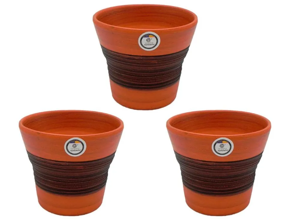 Set 3 Macetas de barro - 17x17x14 cm - Marrón-Nogal