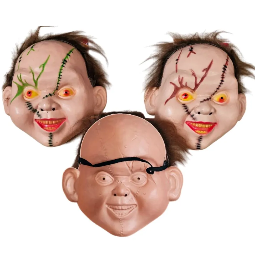 Set 3 Máscaras Chucky con pelo Muñeco Diabólico PVC - Azul, Marrón y Verde