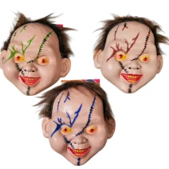 Set 3 Máscaras Chucky con pelo Muñeco Diabólico PVC - Azul, Marrón y Verde