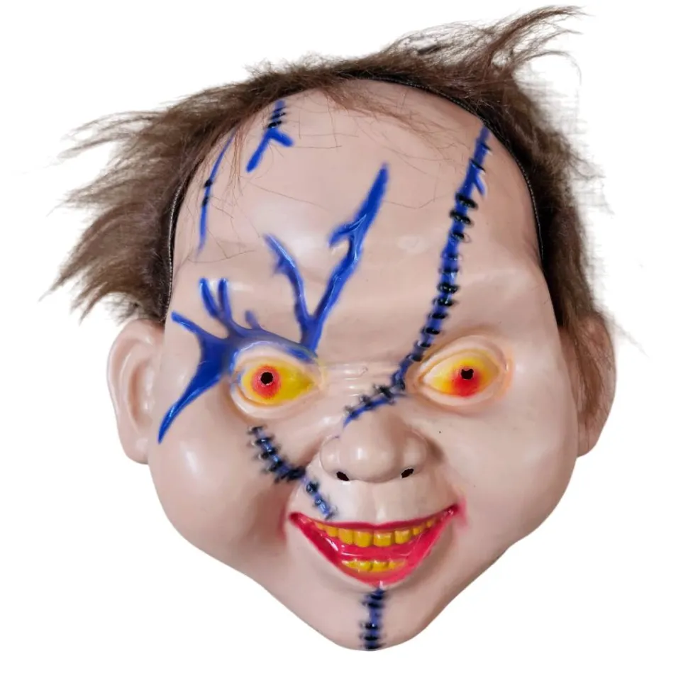 Set 3 Máscaras Chucky con pelo Muñeco Diabólico PVC - Azul, Marrón y Verde