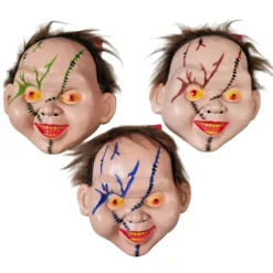 Set 3 Máscaras Chucky con pelo Muñeco Diabólico PVC - Azul, Marrón y Verde