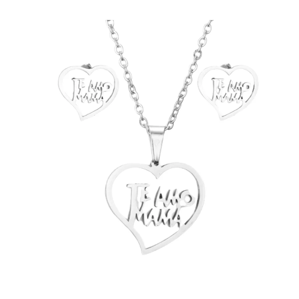 Set "Te amo mama" de Pendientes y collar de acero inoxidable