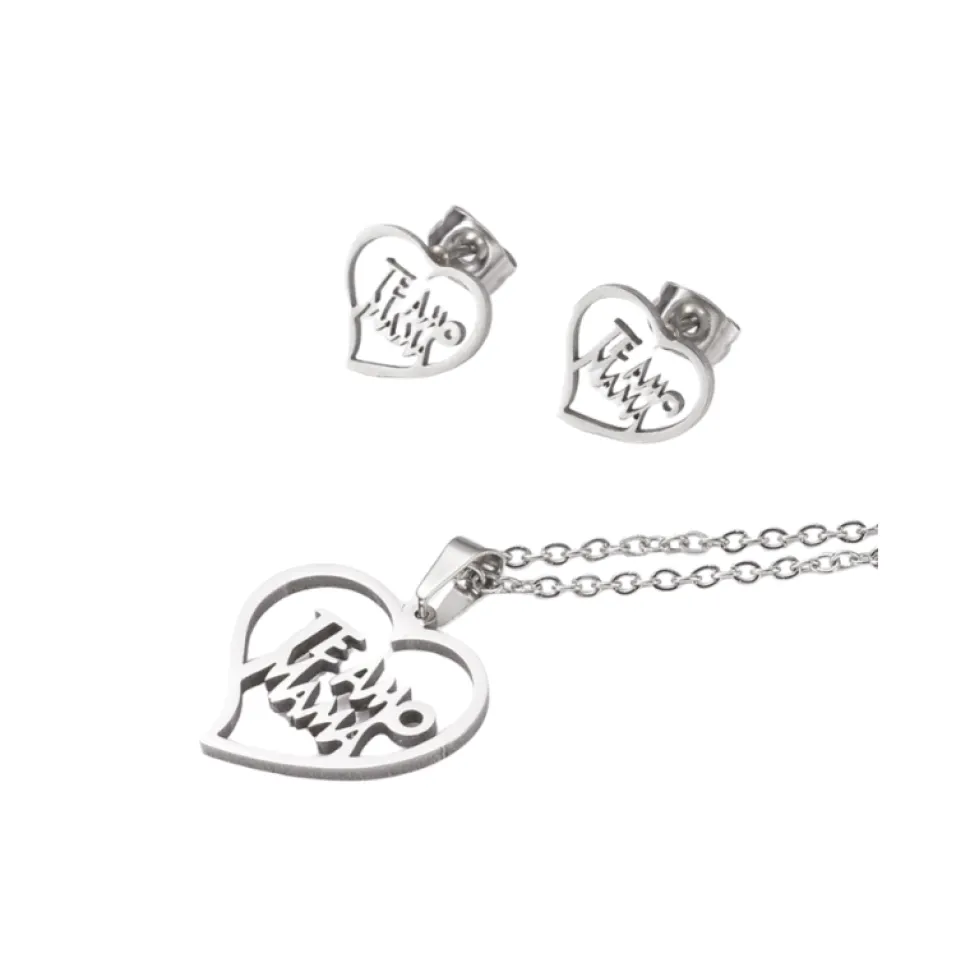 Set "Te amo mama" de Pendientes y collar de acero inoxidable