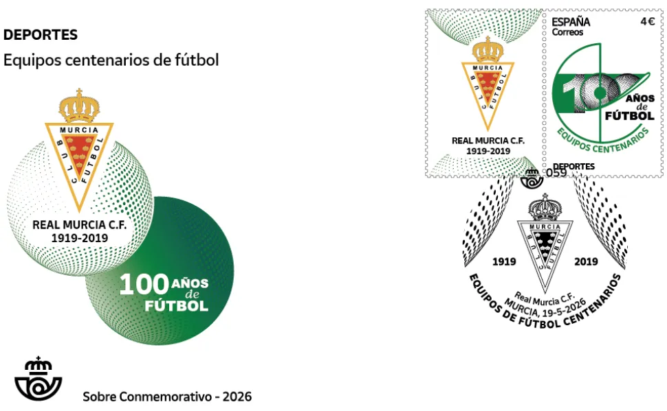 Sobre del primer día. Deportes. Equipos centenarios de fútbol. Real Murcia C.F 1919-2019