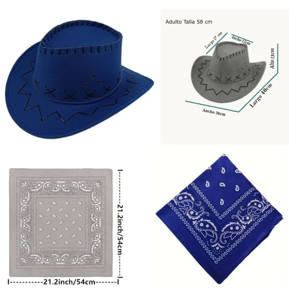 Sombrero Azul con Bandana Disfraz Vaquero Oeste
