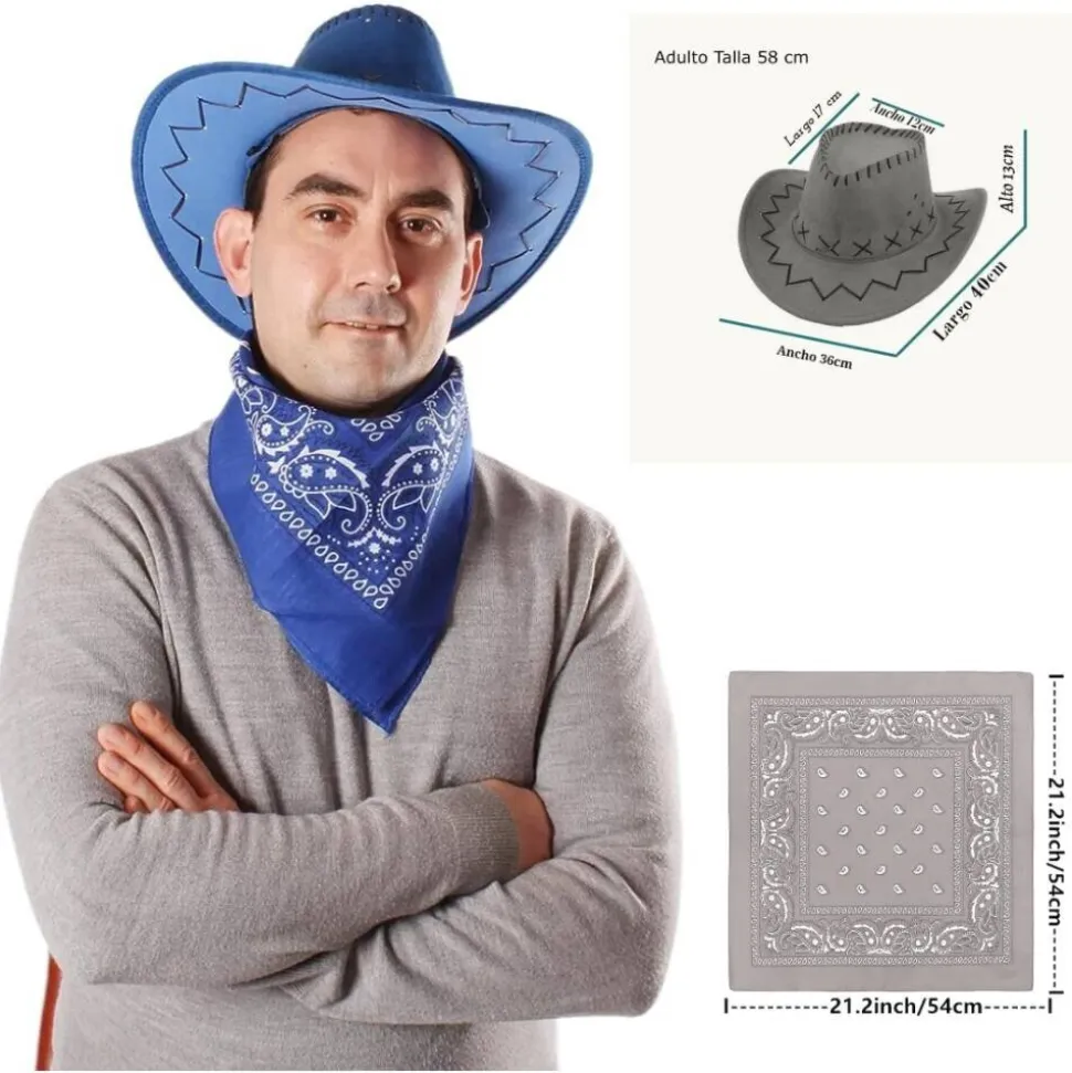Sombrero Azul con Bandana Disfraz Vaquero Oeste