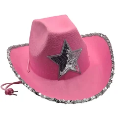 Sombrero de Vaquero Rosa Estrella Lentejuelas Adulto