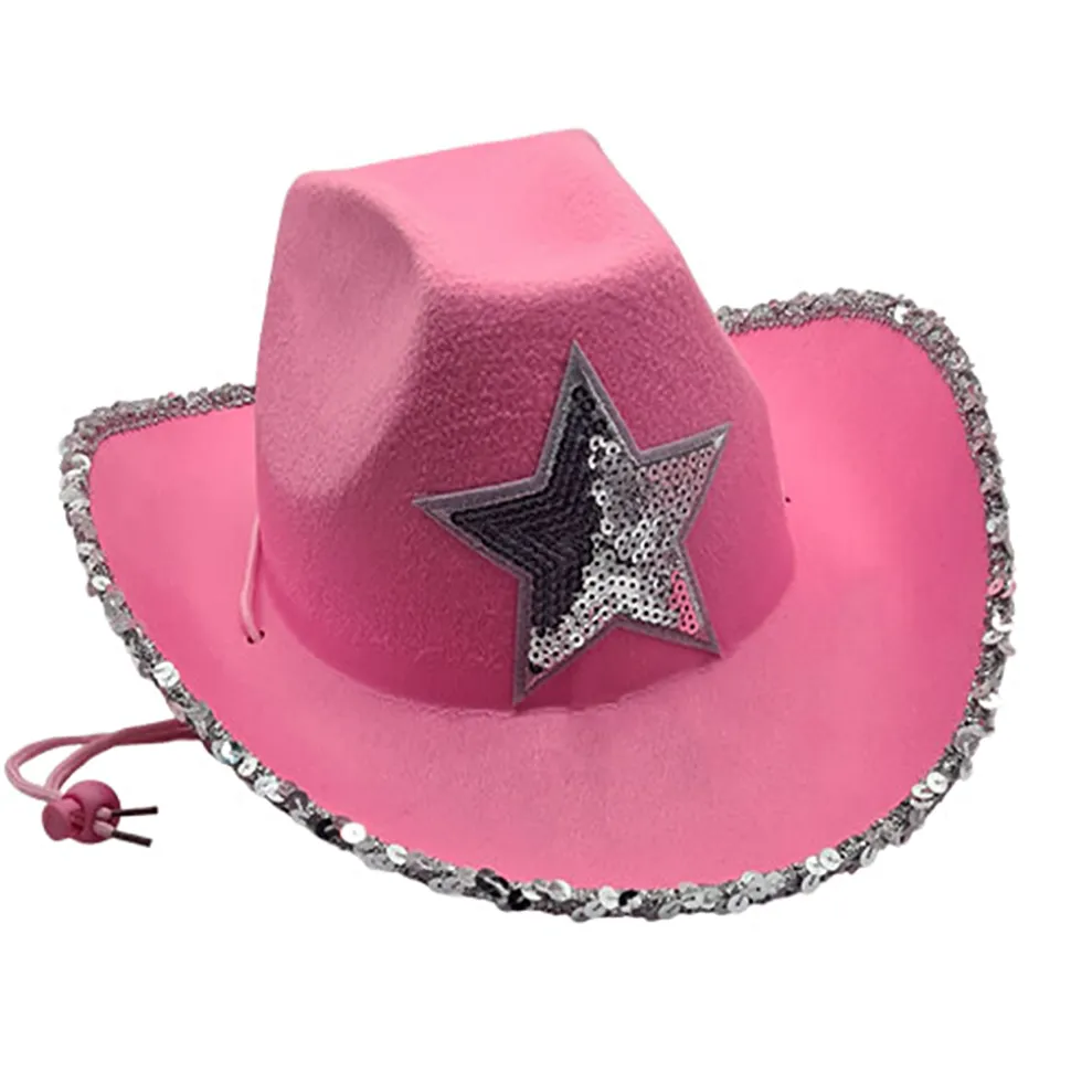 Sombrero de Vaquero Rosa Estrella Lentejuelas Adulto