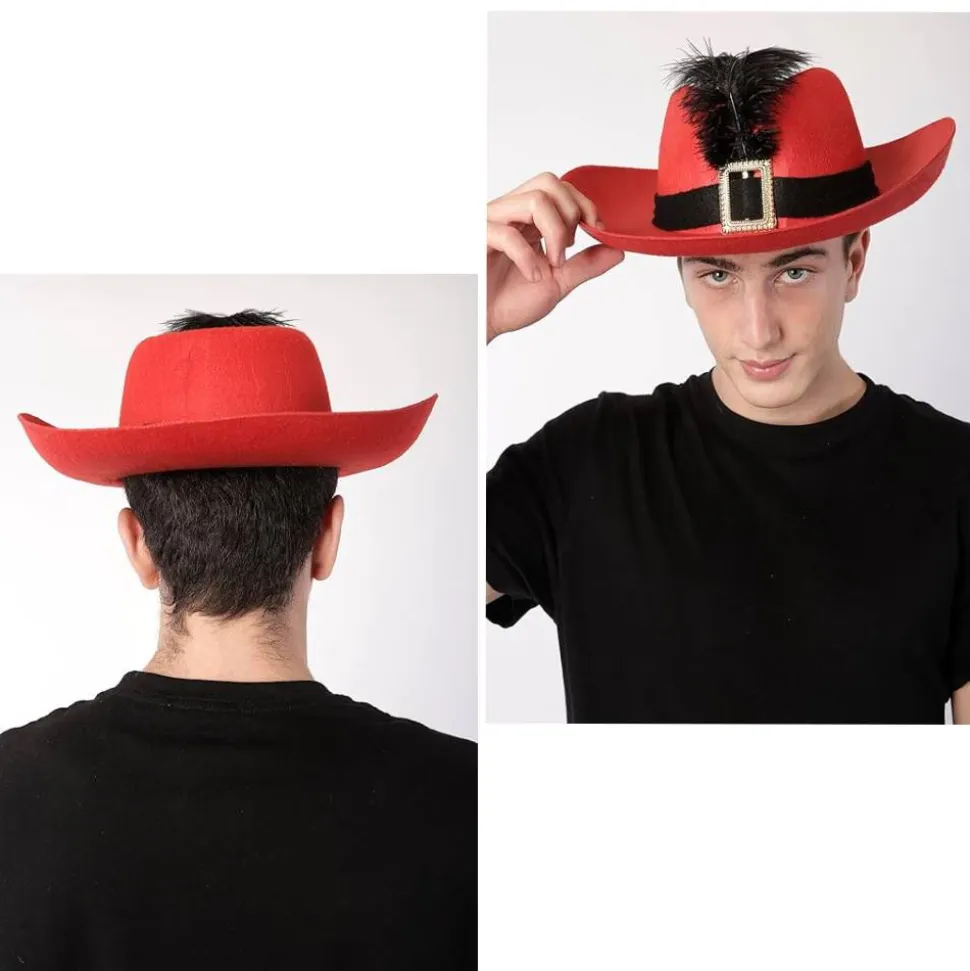 Sombrero Rojo con Pluma y Cinta Negras