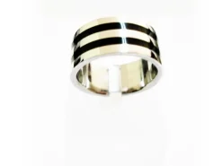 Sale Sortija De Acero Doble Linea De Esmalte Negro