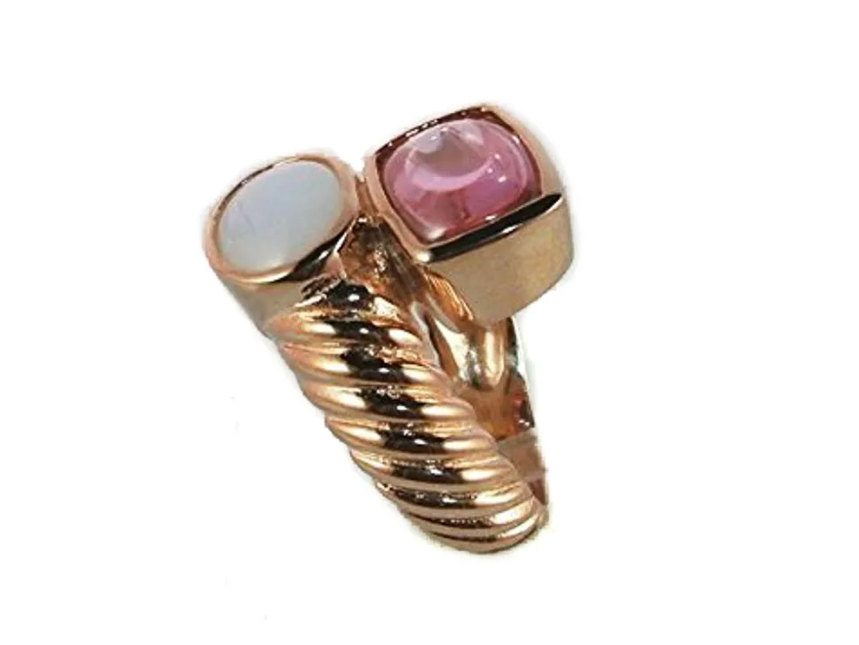 Sortija De Plata Rosa Con Piedras Blanco Y Rosa