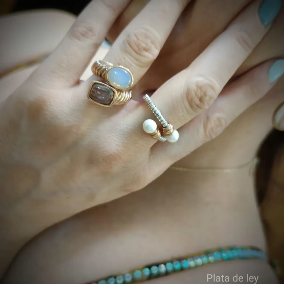 Sortija De Plata Rosa Con Piedras Blanco Y Rosa