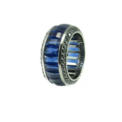 Discount Sortija De Plata Y Rutenio Cristal Azul Con Circonitas Negras
