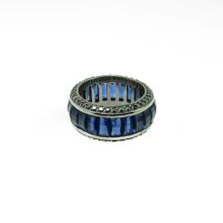 Discount Sortija De Plata Y Rutenio Cristal Azul Con Circonitas Negras