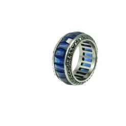 Discount Sortija De Plata Y Rutenio Cristal Azul Con Circonitas Negras