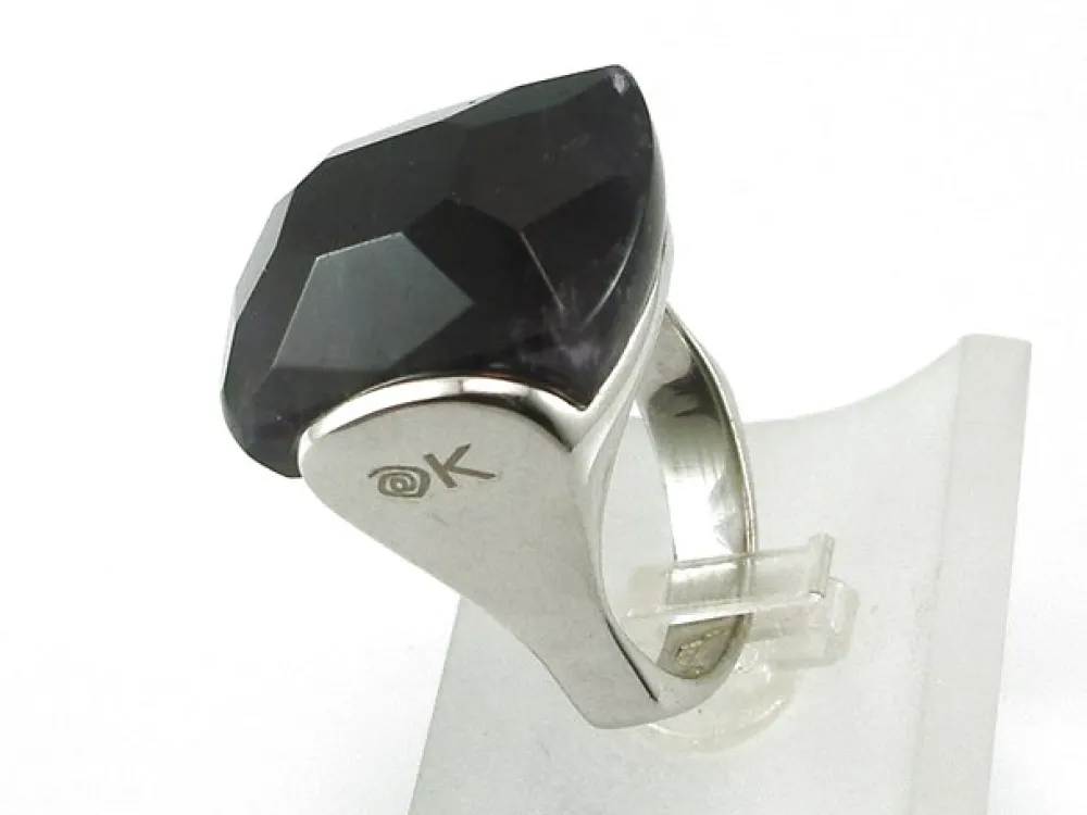 New Sortija En Plata Rodiada Con Amatista