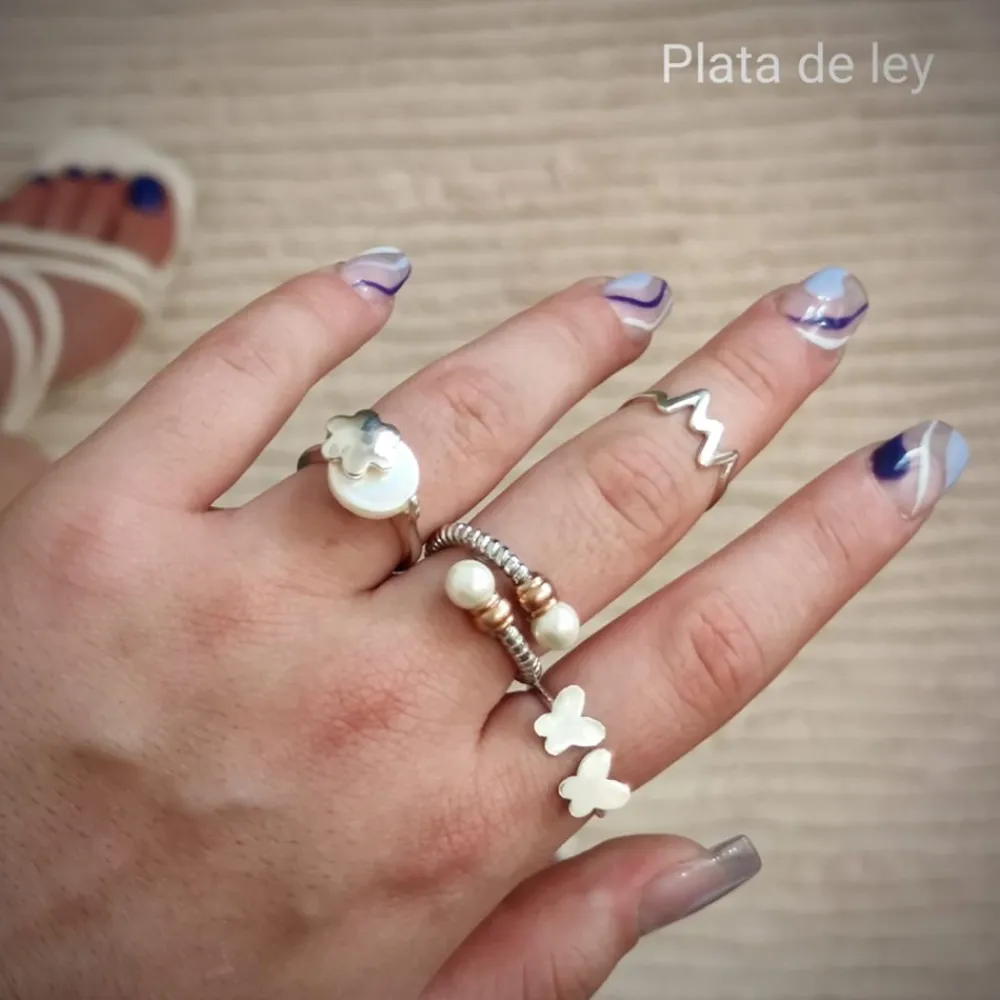 Outlet Sortija Flor De Plata Con Perla Adaptable