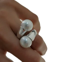 New Sortija Perlas De 12 Mm. Y Plata De Ley